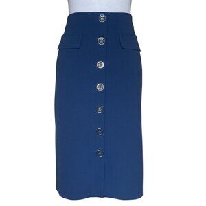 NYCC Women's Cobalt Blue Gold Button Pocket Pencil Skirt Sz M Career Event